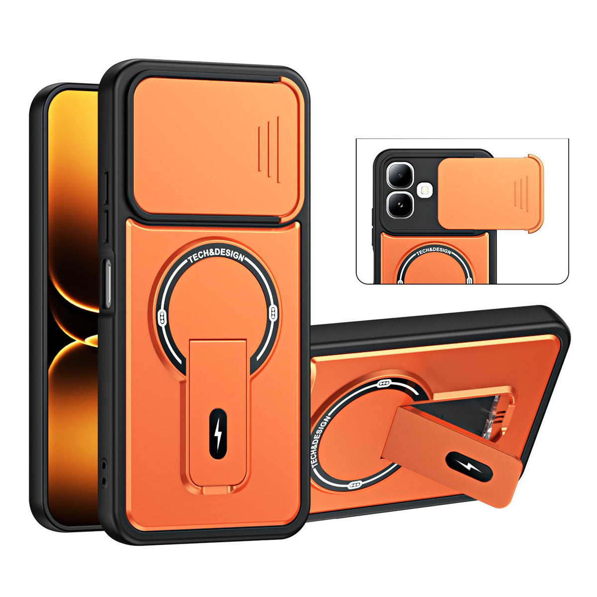 For Infinix Smart 20 4G Sliding Camshield Holder Magnetic Phone Case - Orange - EDA009987304A