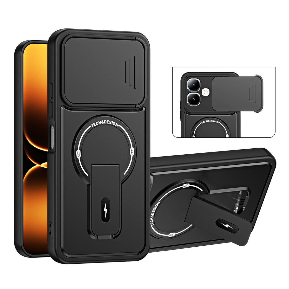 For Infinix Smart 20 4G Sliding Camshield Holder Magnetic Phone Case - Black - EDA009987304B