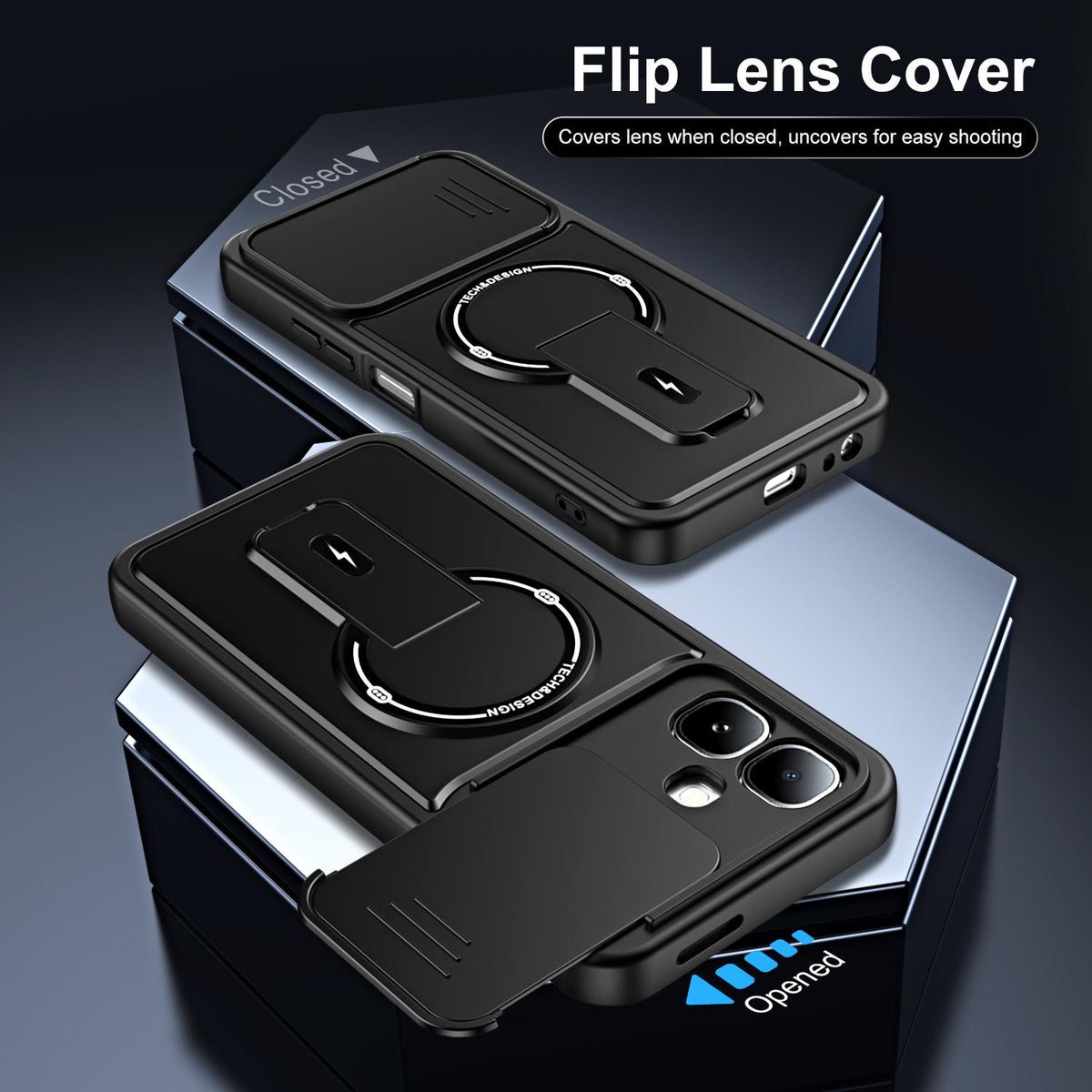 For Infinix Smart 20 4G Sliding Camshield Holder Magnetic Phone Case - Black - EDA009987304B