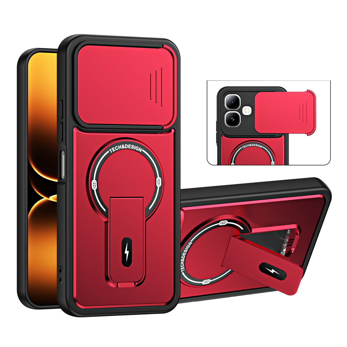 For Infinix Smart 20 4G Sliding Camshield Holder Magnetic Phone Case - Red - EDA009987304C