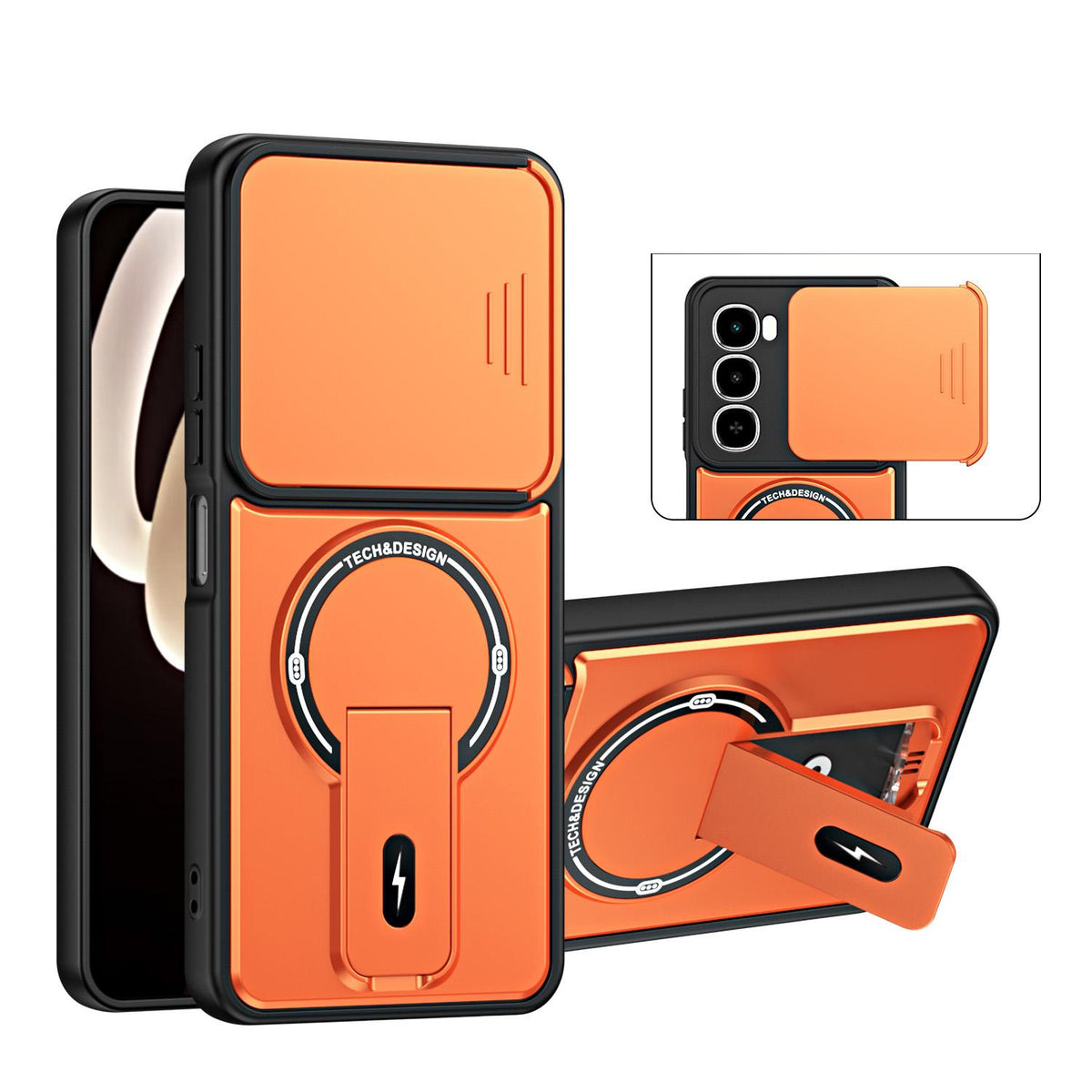 For itel City 100 Sliding Camshield Holder Magnetic Phone Case - Orange - EDA009987402A