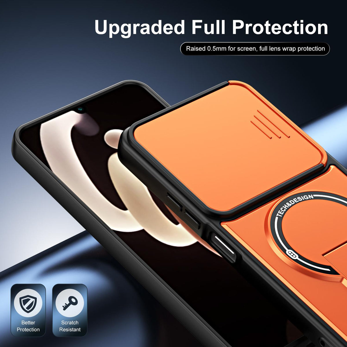 For itel City 100 Sliding Camshield Holder Magnetic Phone Case - Orange - EDA009987402A