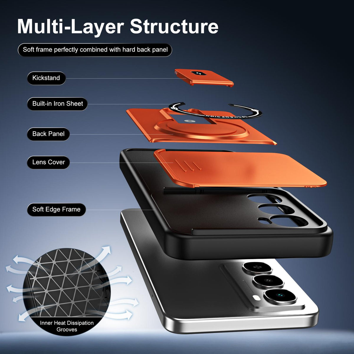 For itel City 100 Sliding Camshield Holder Magnetic Phone Case - Orange - EDA009987402A