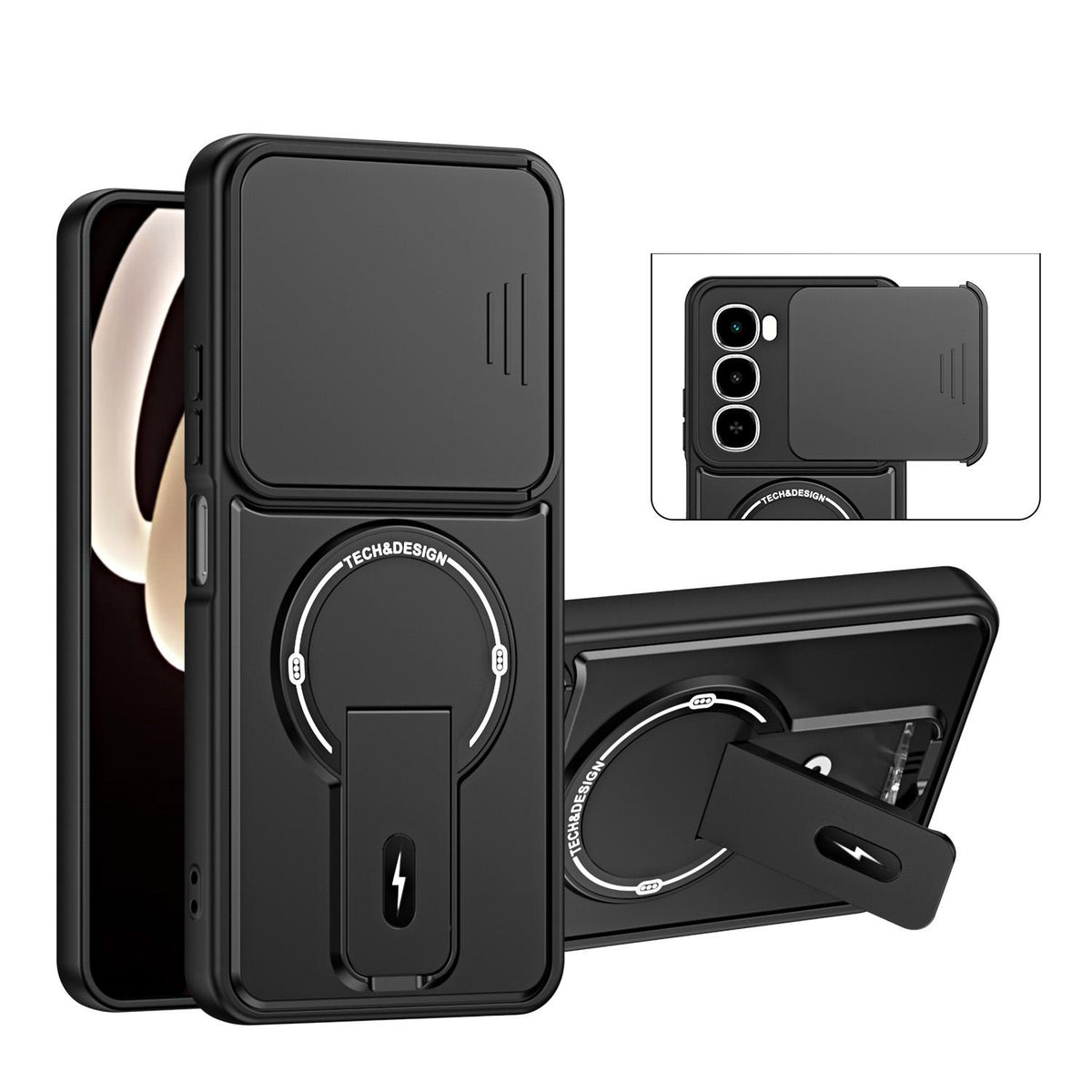 For itel City 100 Sliding Camshield Holder Magnetic Phone Case - Black - EDA009987402B