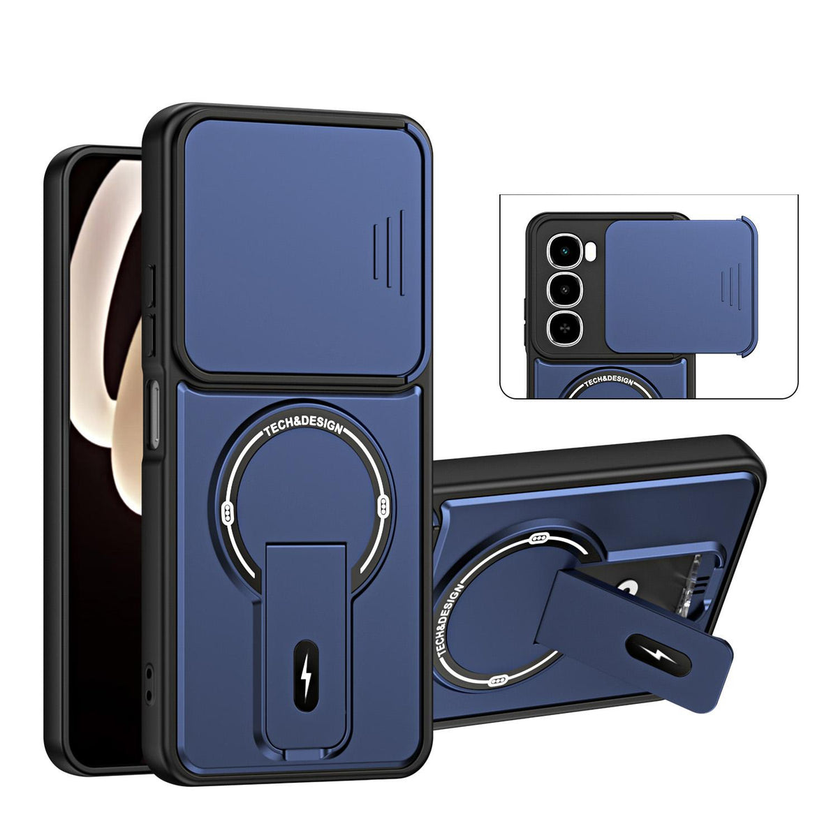 For itel City 100 Sliding Camshield Holder Magnetic Phone Case - Blue - EDA009987402D