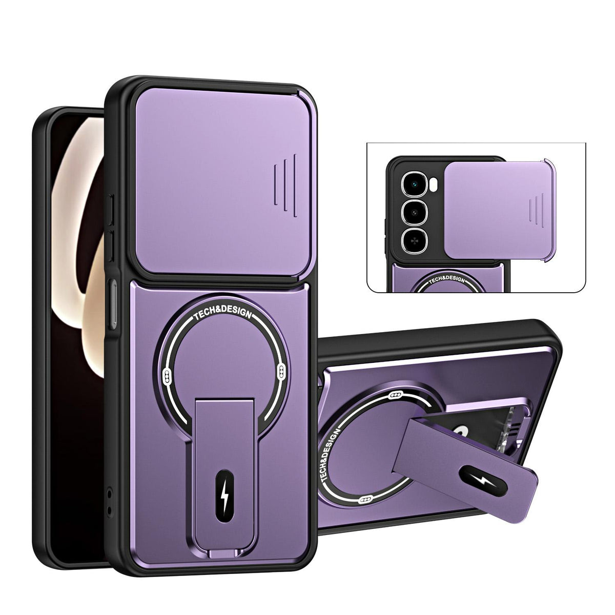 For itel City 100 Sliding Camshield Holder Magnetic Phone Case - Purple - EDA009987402E