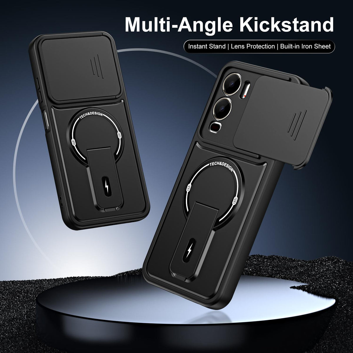 For itel City 200 4G Sliding Camshield Holder Magnetic Phone Case - Black - EDA009987403B