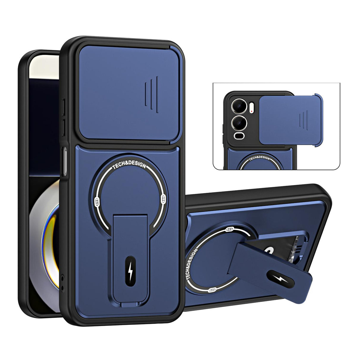 For itel City 200 4G Sliding Camshield Holder Magnetic Phone Case - Blue - EDA009987403D