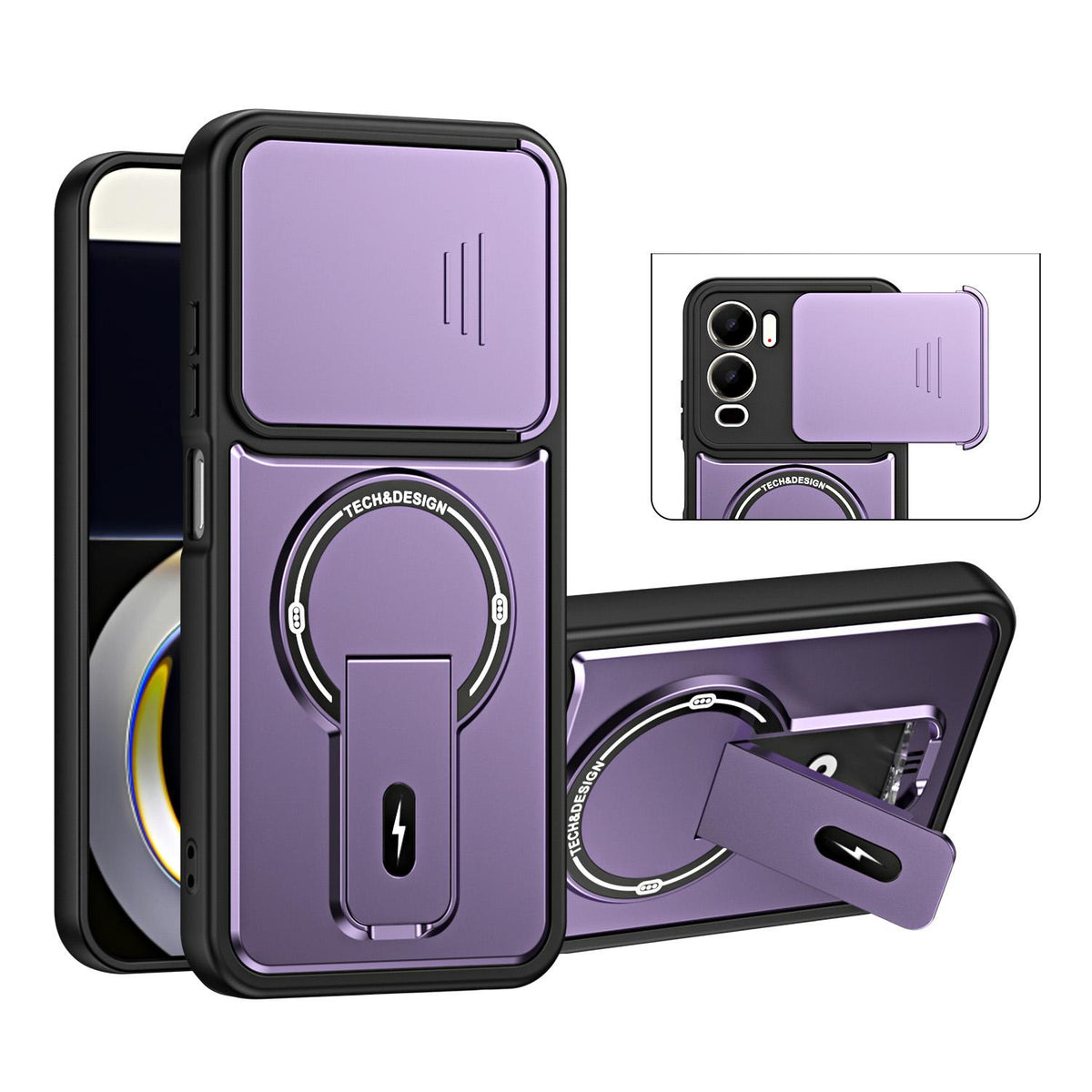 For itel City 200 4G Sliding Camshield Holder Magnetic Phone Case - Purple - EDA009987403E
