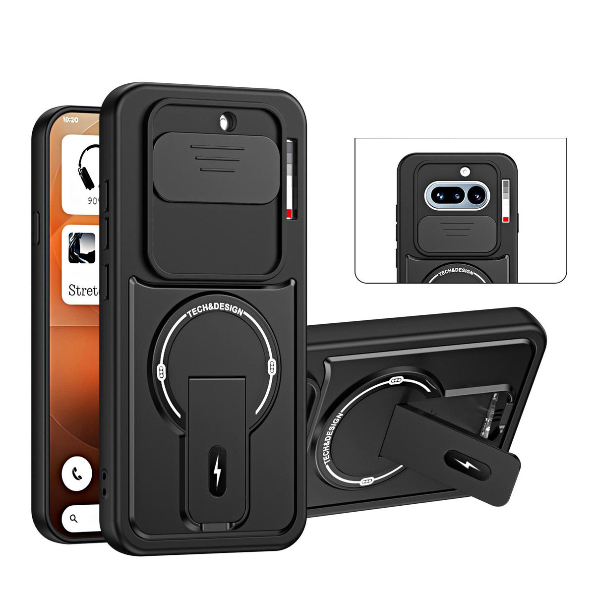 For Nothing Phone 4a Sliding Camshield Holder Magnetic Phone Case - Black - EDA009987501B
