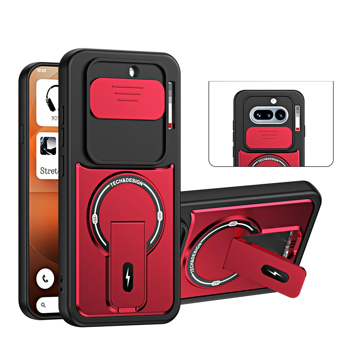 For Nothing Phone 4a Sliding Camshield Holder Magnetic Phone Case - Red - EDA009987501C