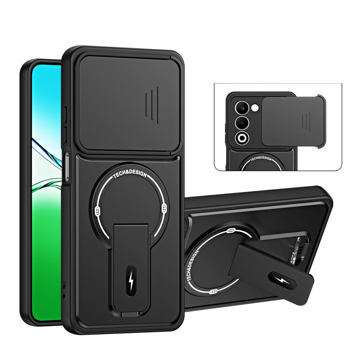 For OPPO A5 5G Global Sliding Camshield Holder Magnetic Phone Case - Black - EDA009987601B