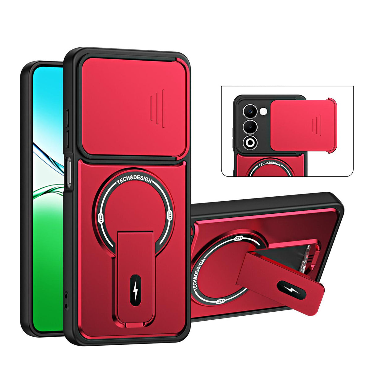 For OPPO A5 5G Global Sliding Camshield Holder Magnetic Phone Case - Red - EDA009987601C