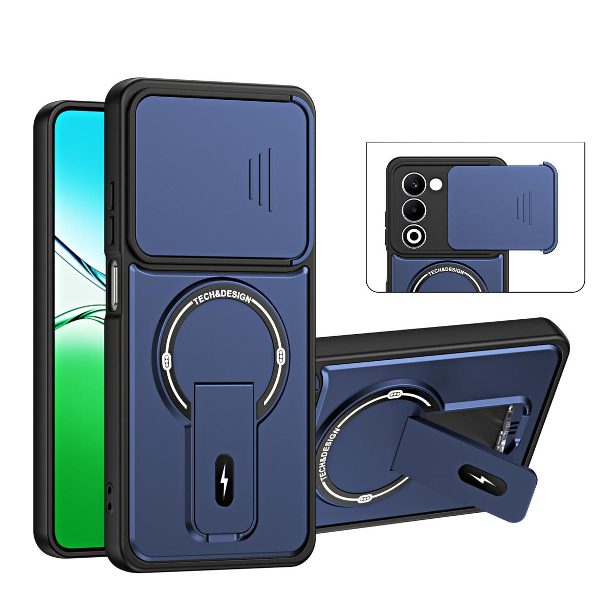 For OPPO A5 5G Global Sliding Camshield Holder Magnetic Phone Case - Blue - EDA009987601D