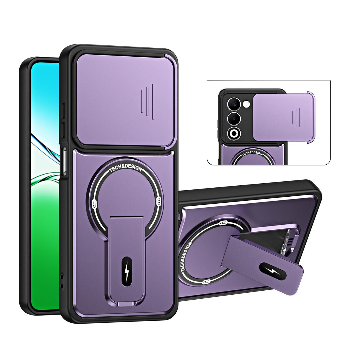 For OPPO A5 5G Global Sliding Camshield Holder Magnetic Phone Case - Purple - EDA009987601E