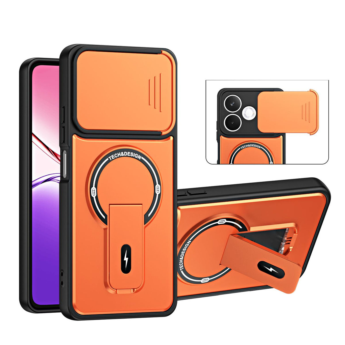 For OPPO A5 Pro 5G Global Sliding Camshield Holder Magnetic Phone Case - Orange - EDA009987602A