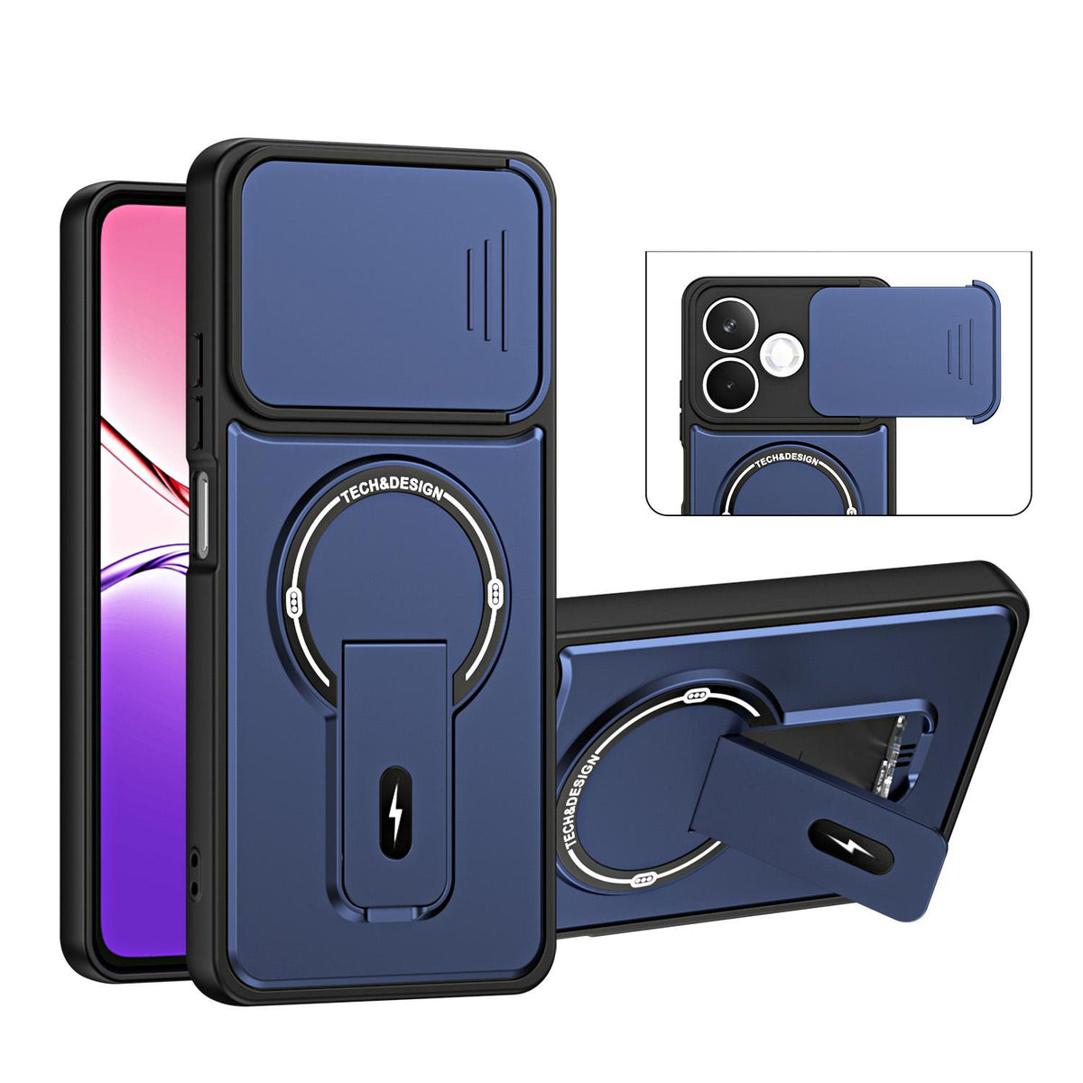 For OPPO A5 Pro 5G Global Sliding Camshield Holder Magnetic Phone Case - Blue - EDA009987602D