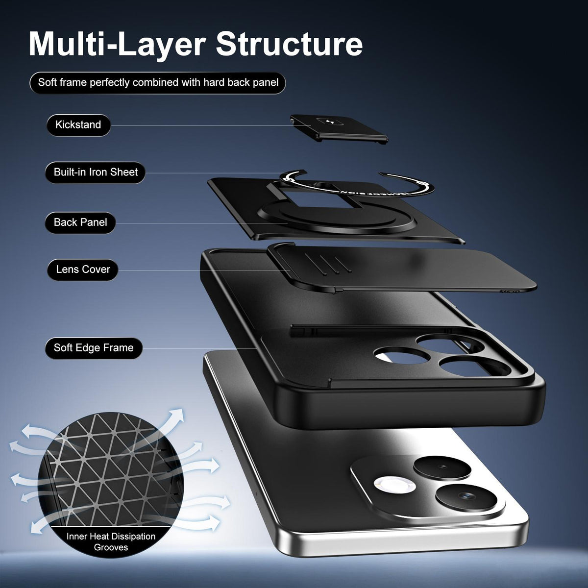 For OPPO A5 Pro 5G Global Sliding Camshield Holder Magnetic Phone Case - Blue - EDA009987602D