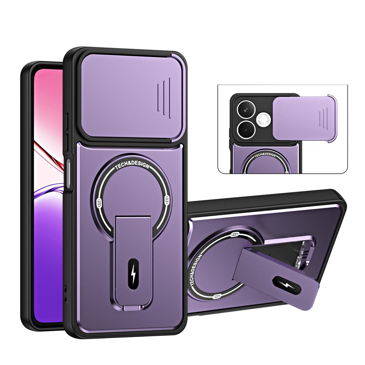 For OPPO A5 Pro 5G Global Sliding Camshield Holder Magnetic Phone Case - Purple - EDA009987602E