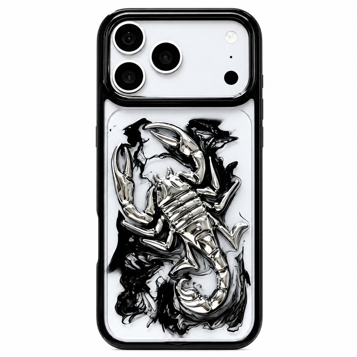 For iPhone 17 Pro Max Epoxy Resin Diffusion Scorpion Acrylic Phone Case - Dark Ink - EDA009987701B