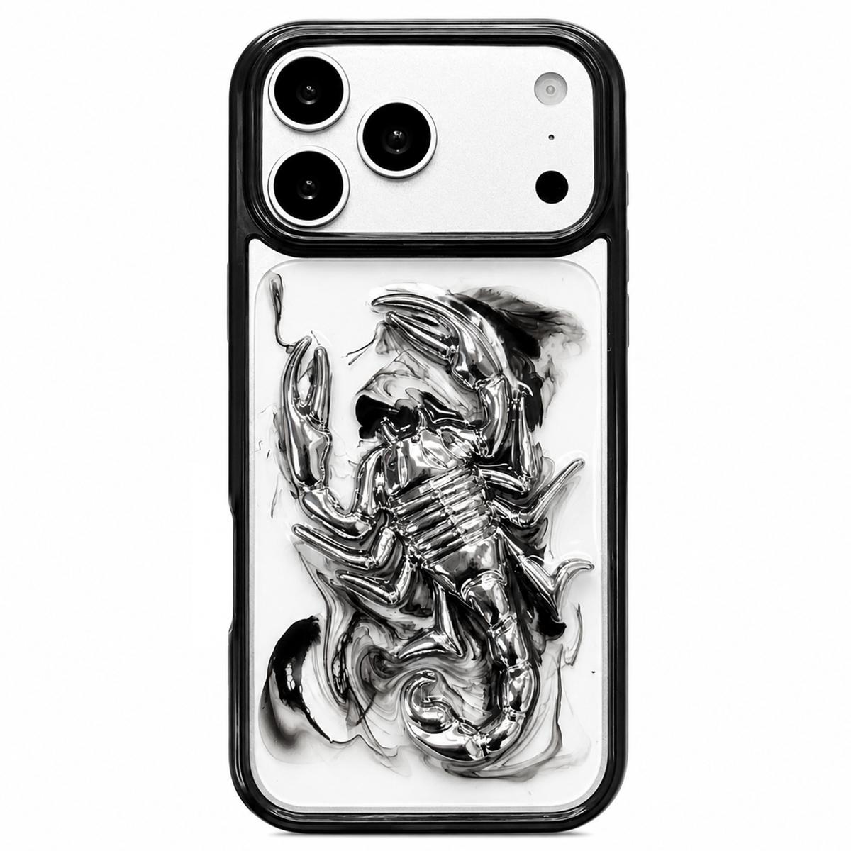 For iPhone 17 Pro Epoxy Resin Diffusion Scorpion Acrylic Phone Case - Light Ink - EDA009987702A