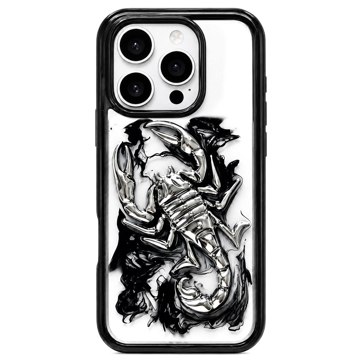 For iPhone 16 Pro Epoxy Resin Diffusion Scorpion Acrylic Phone Case - Dark Ink - EDA009987706B