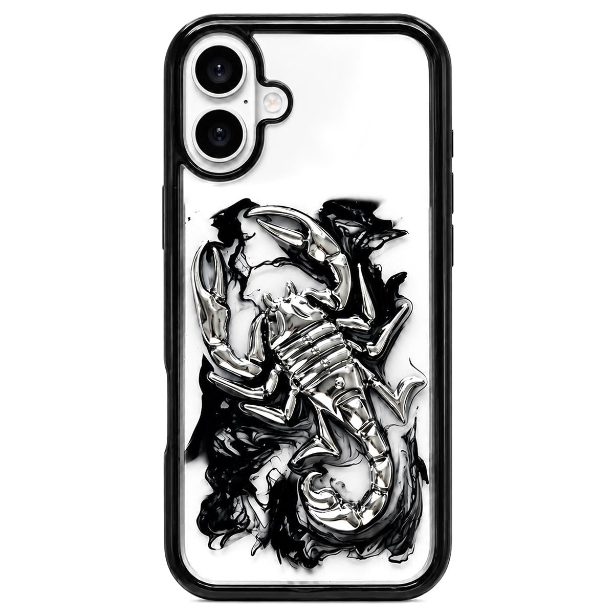 For iPhone 16 Plus Epoxy Resin Diffusion Scorpion Acrylic Phone Case - Dark Ink - EDA009987707B