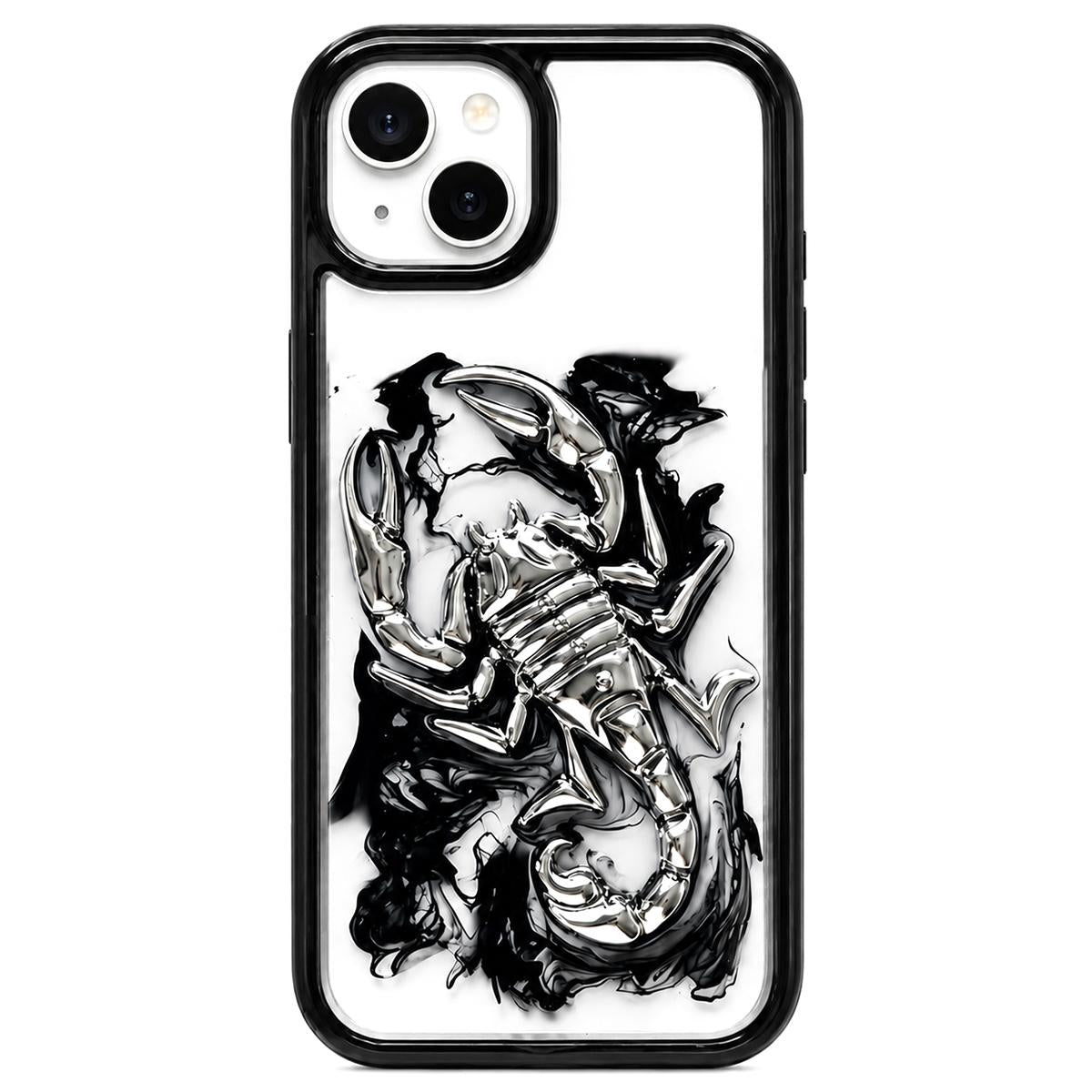 For iPhone 15 Epoxy Resin Diffusion Scorpion Acrylic Phone Case - Dark Ink - EDA009987712B