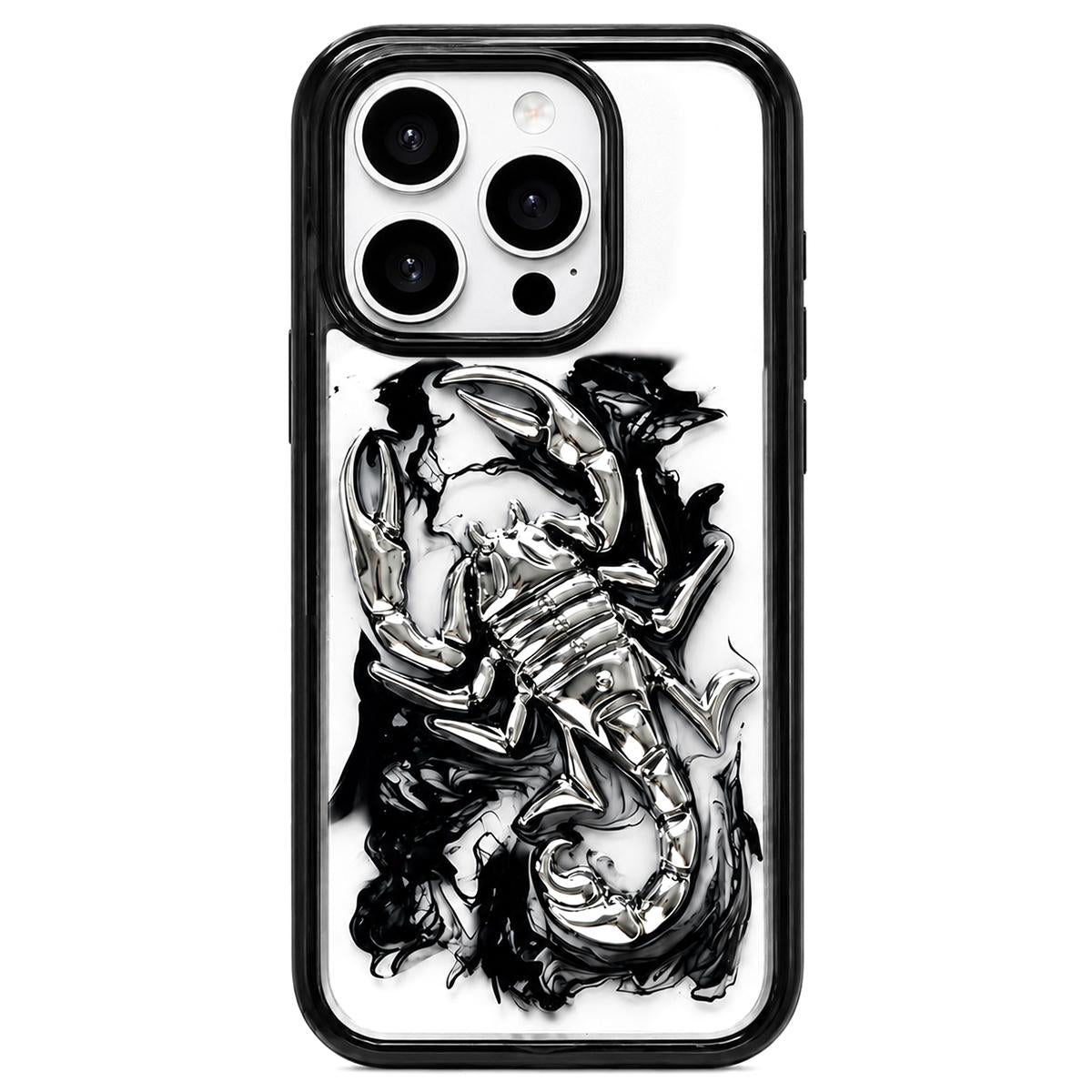 For iPhone 13 Pro Max Epoxy Resin Diffusion Scorpion Acrylic Phone Case - Dark Ink - EDA009987717B