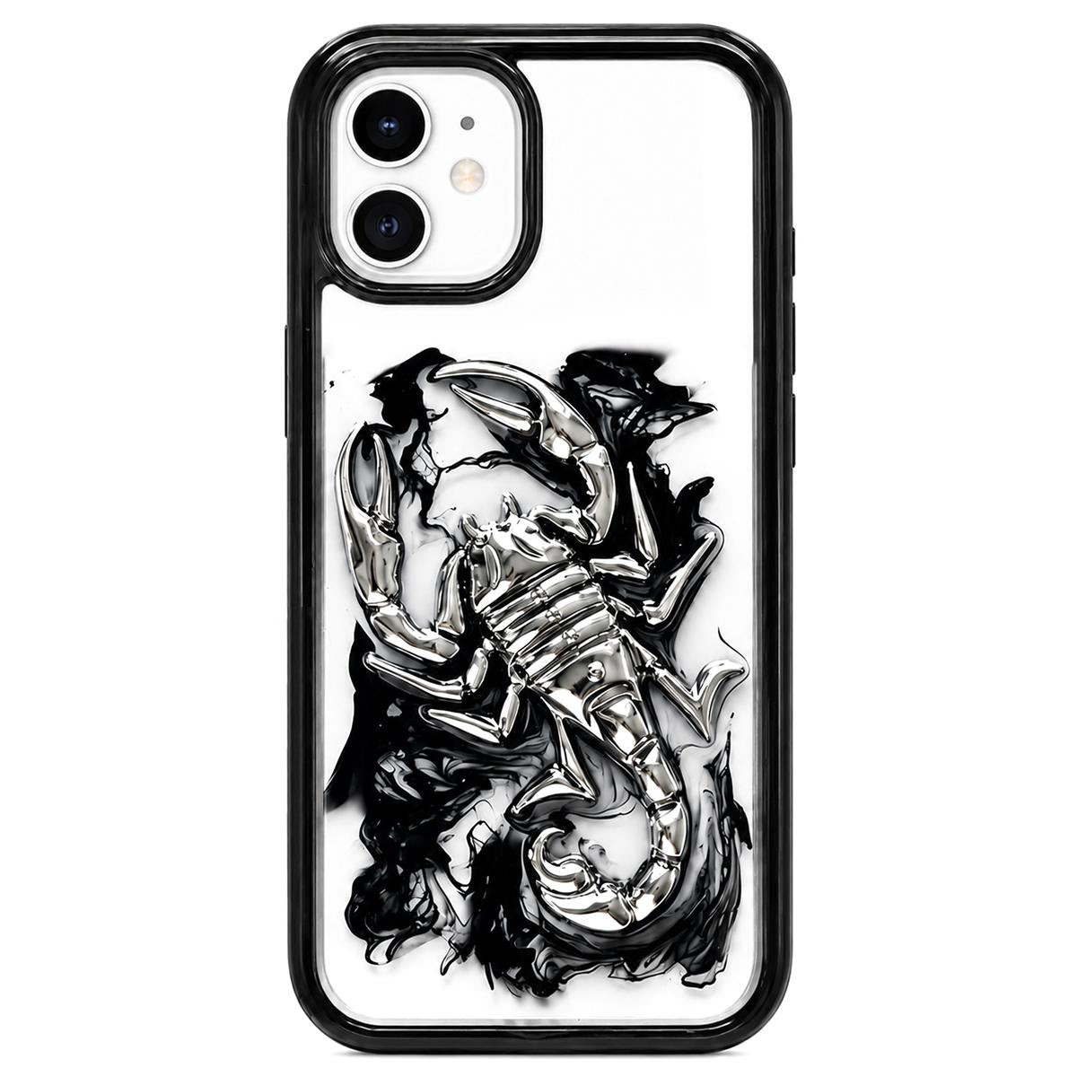 For iPhone 12 Epoxy Resin Diffusion Scorpion Acrylic Phone Case - Dark Ink - EDA009987722B