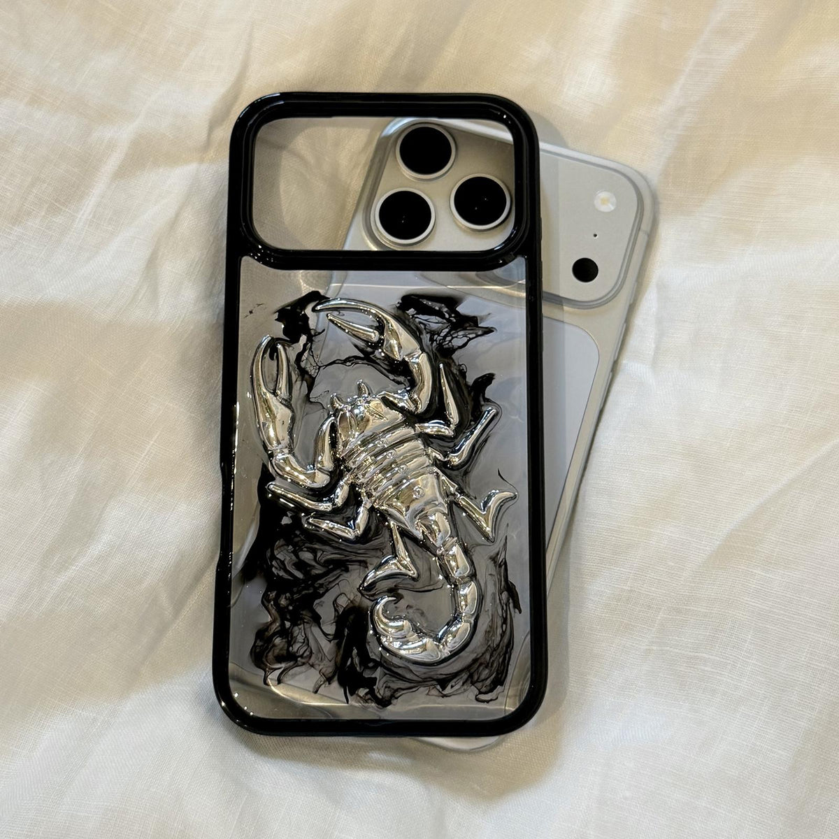 For iPhone 16 Plus Epoxy Resin Diffusion Scorpion Acrylic Phone Case - Light Ink - EDA009987707A