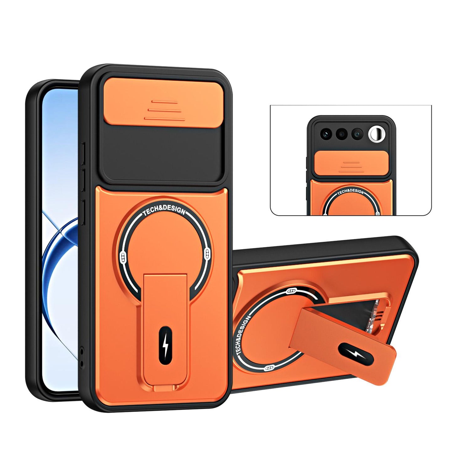 For Realme 16 5G Sliding Camshield Holder Magnetic Phone Case(Orange)