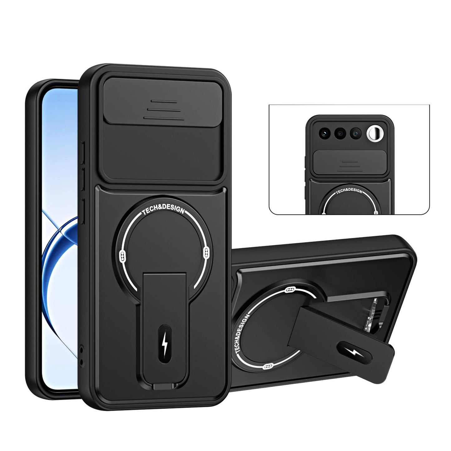 For Realme 16 5G Sliding Camshield Holder Magnetic Phone Case(Black)