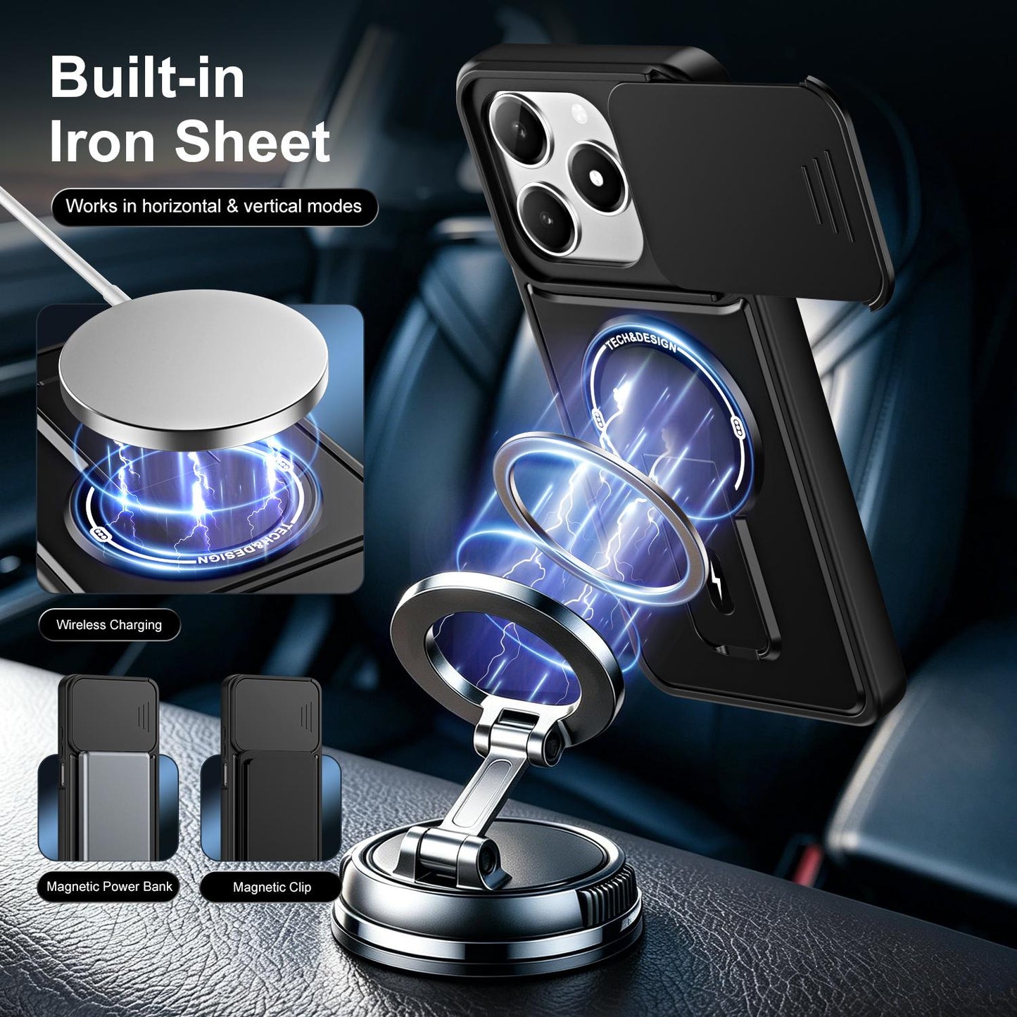 For Realme C61 / C63 4G / Note 60 India Sliding Camshield Holder Magnetic Phone Case(Black)