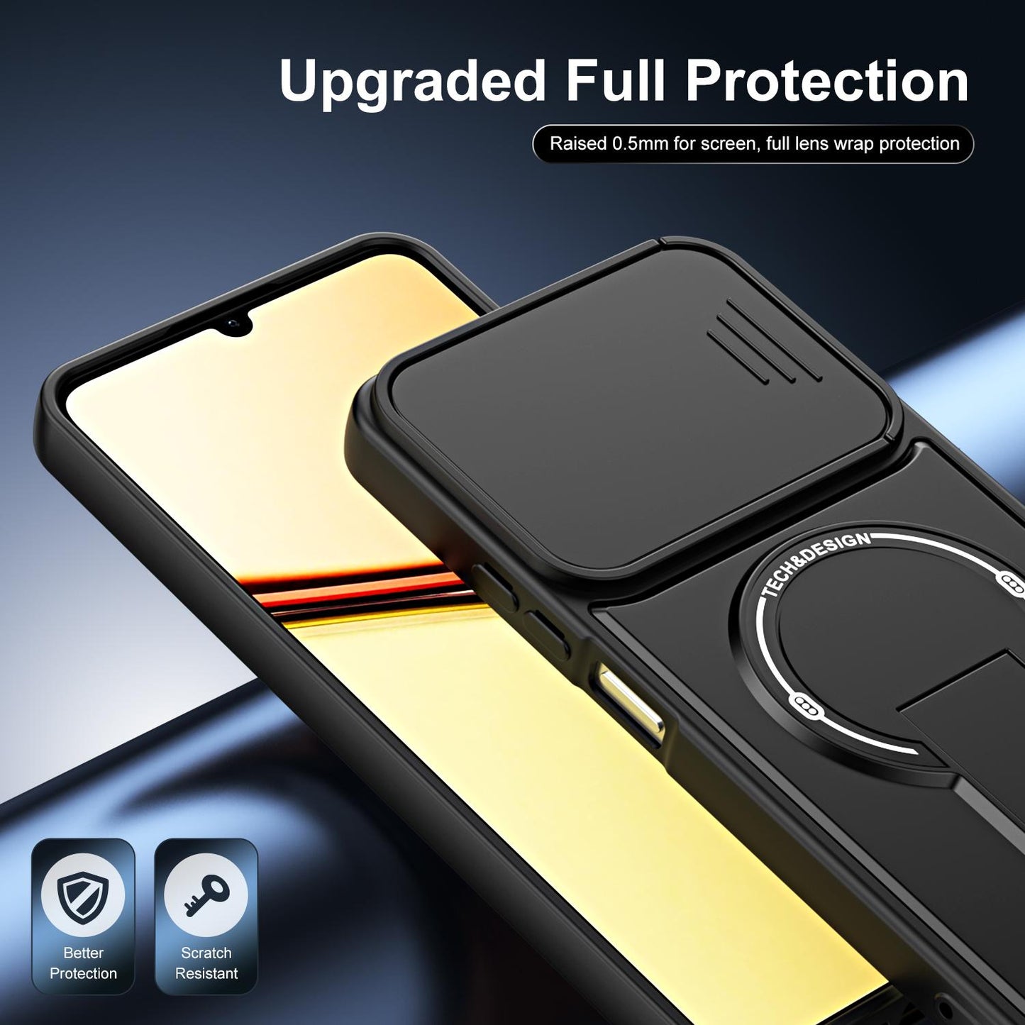 For Realme C61 / C63 4G / Note 60 India Sliding Camshield Holder Magnetic Phone Case(Black)