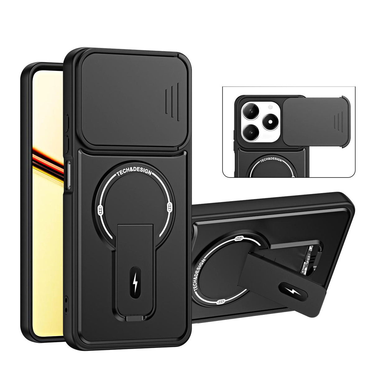 For Realme C61 / C63 4G / Note 60 India Sliding Camshield Holder Magnetic Phone Case - Black - EDA009987804B