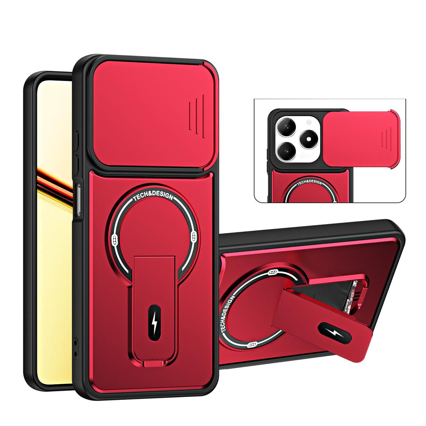 For Realme C61 / C63 4G / Note 60 India Sliding Camshield Holder Magnetic Phone Case(Red)