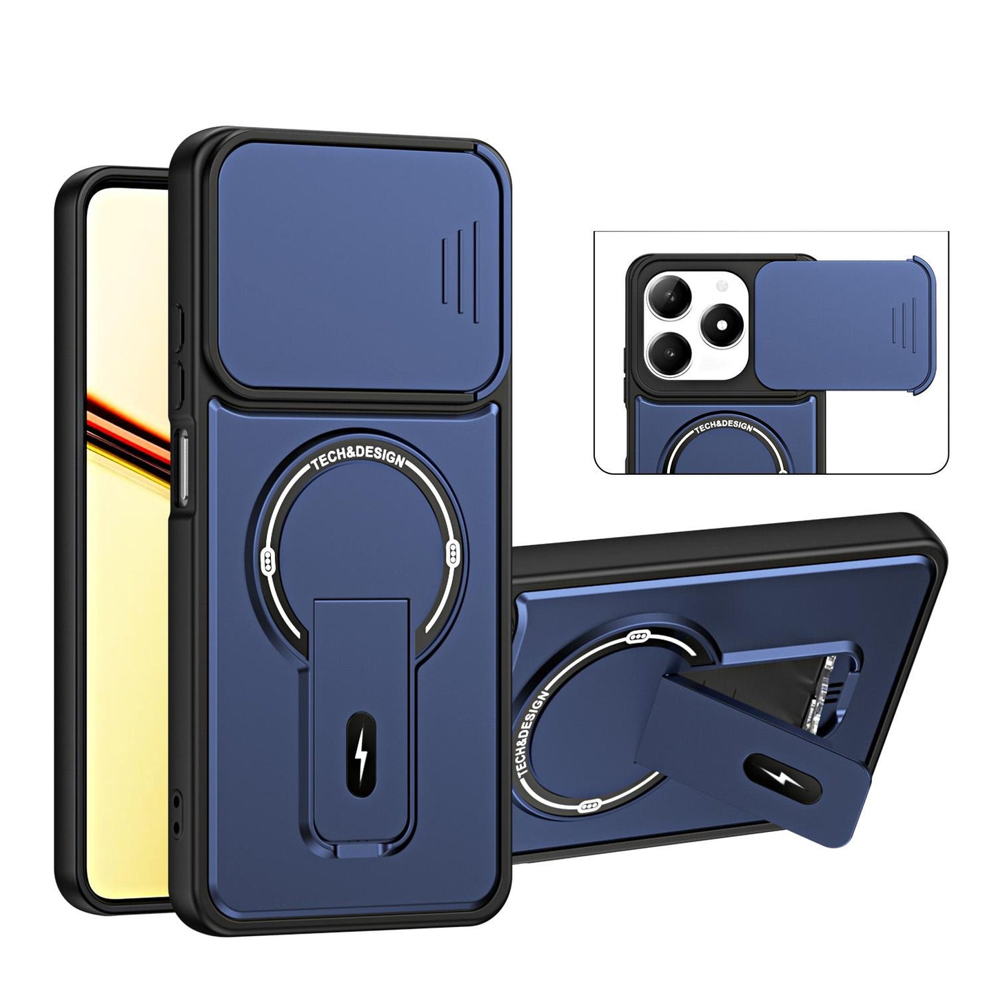 For Realme C61 / C63 4G / Note 60 India Sliding Camshield Holder Magnetic Phone Case(Blue)