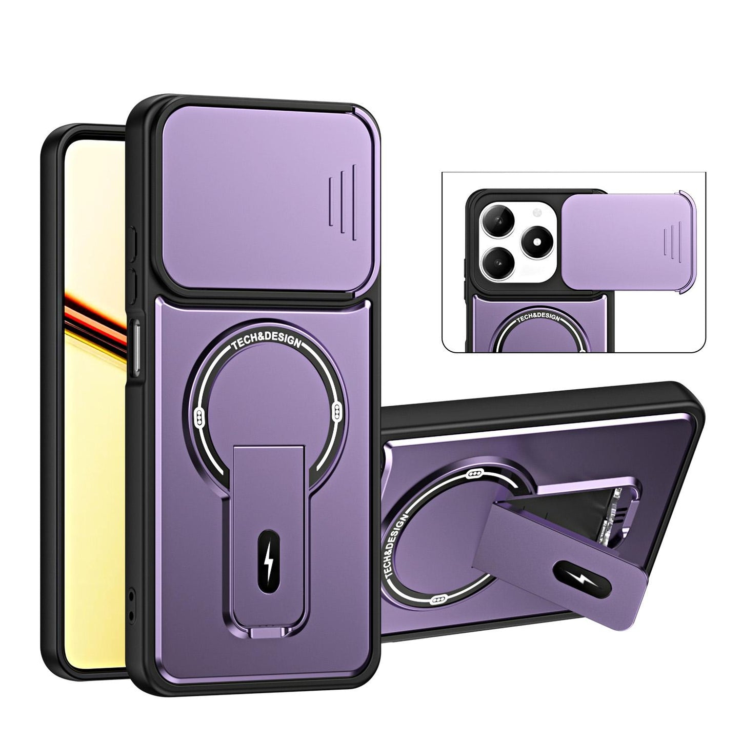For Realme C61 / C63 4G / Note 60 India Sliding Camshield Holder Magnetic Phone Case(Purple)