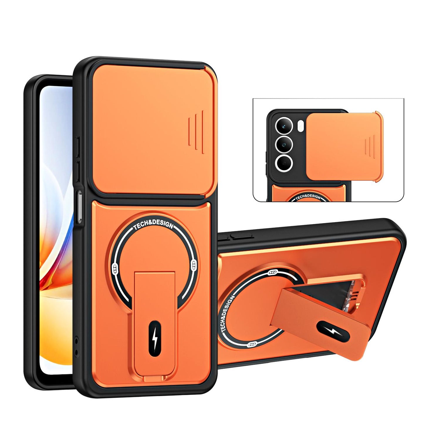 For Realme C71 4G / P3 Lite 4G Sliding Camshield Holder Magnetic Phone Case(Orange)