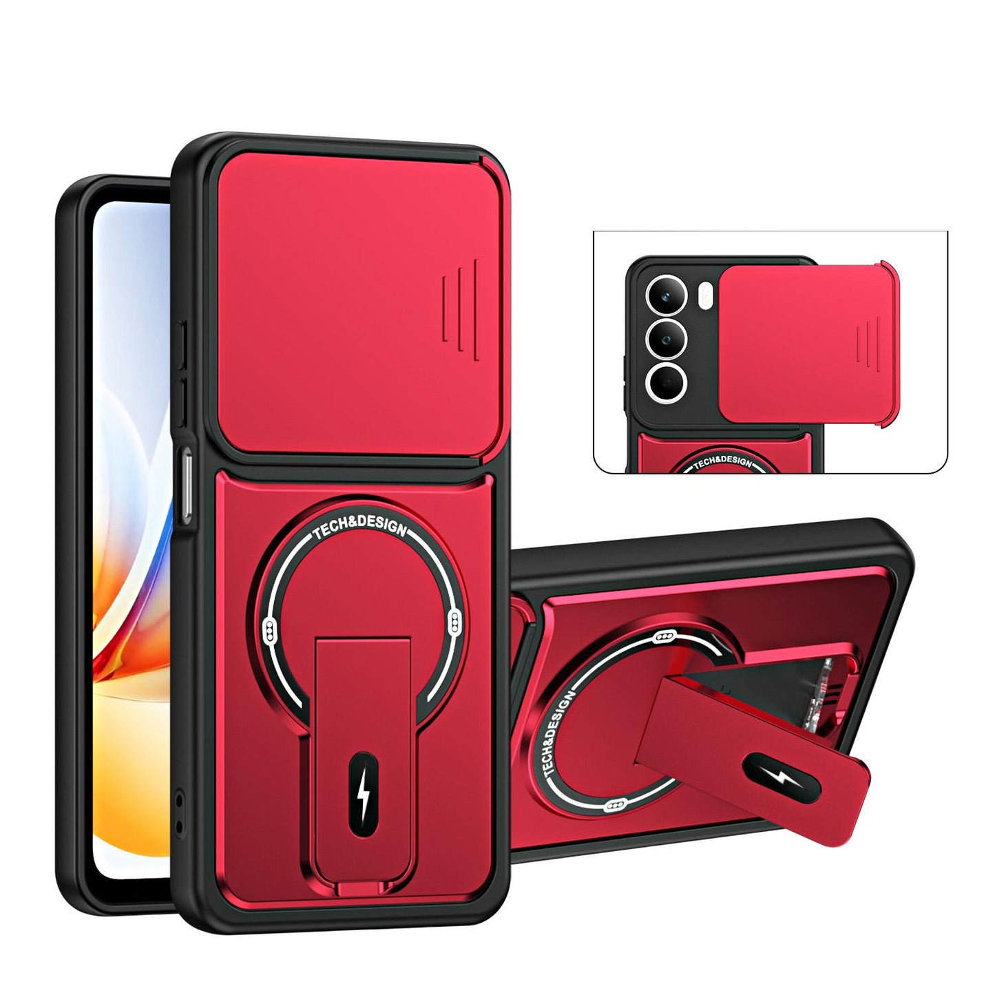 For Realme C71 4G / P3 Lite 4G Sliding Camshield Holder Magnetic Phone Case(Red)