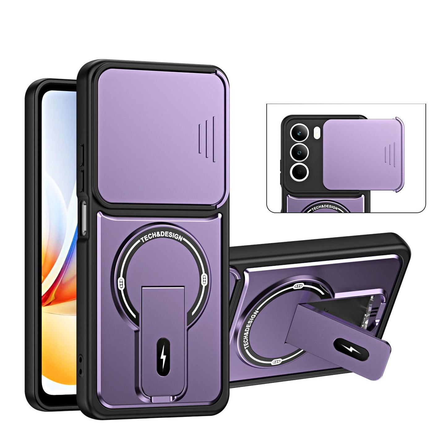 For Realme C71 4G / P3 Lite 4G Sliding Camshield Holder Magnetic Phone Case(Purple)