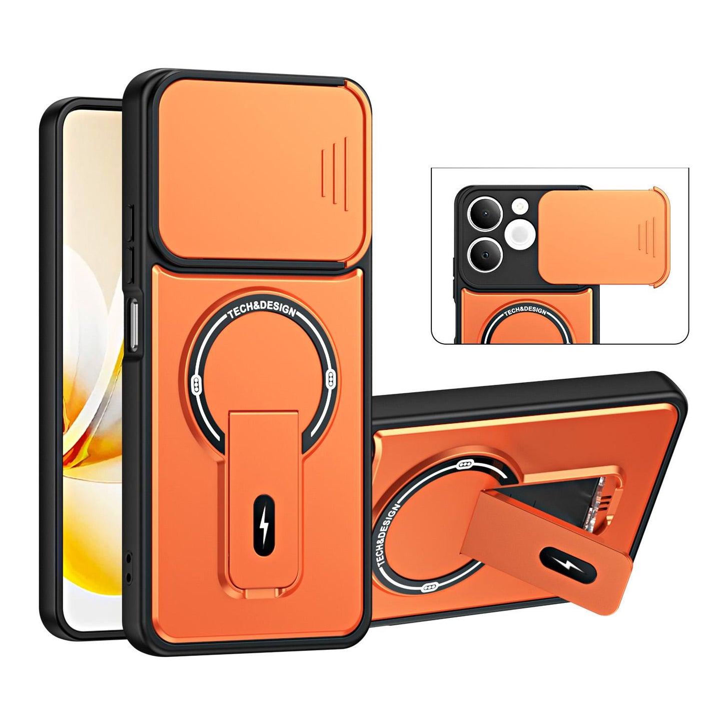 For Realme C71 4G India / Note 70 Sliding Camshield Holder Magnetic Phone Case(Orange)