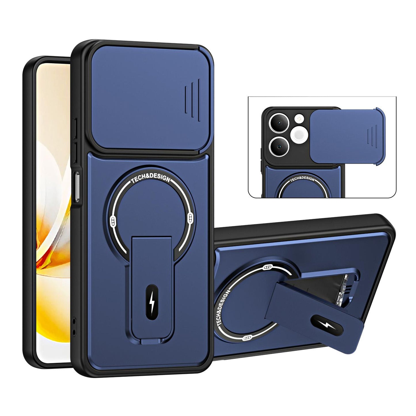 For Realme C71 4G India / Note 70 Sliding Camshield Holder Magnetic Phone Case(Blue)