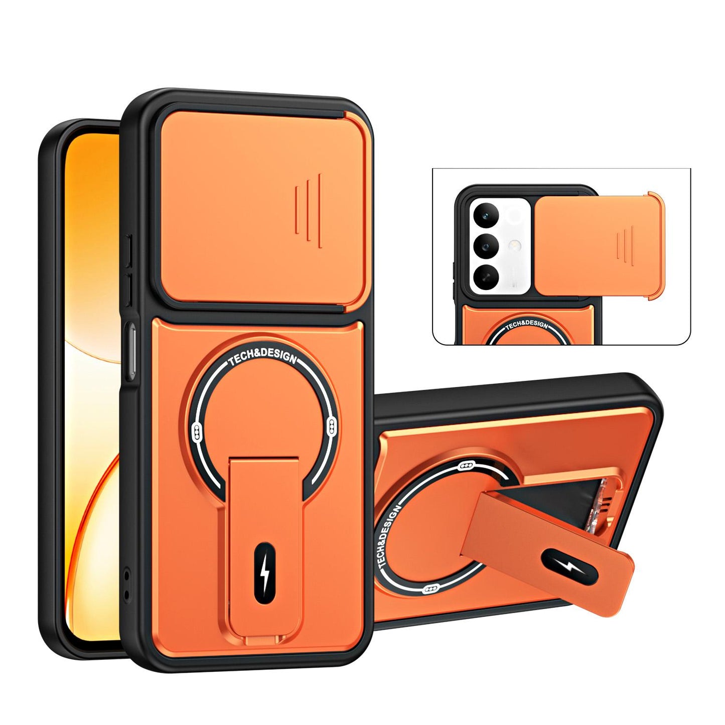 For Realme C85 / C83 5G / 15x India Sliding Camshield Holder Magnetic Phone Case(Orange)