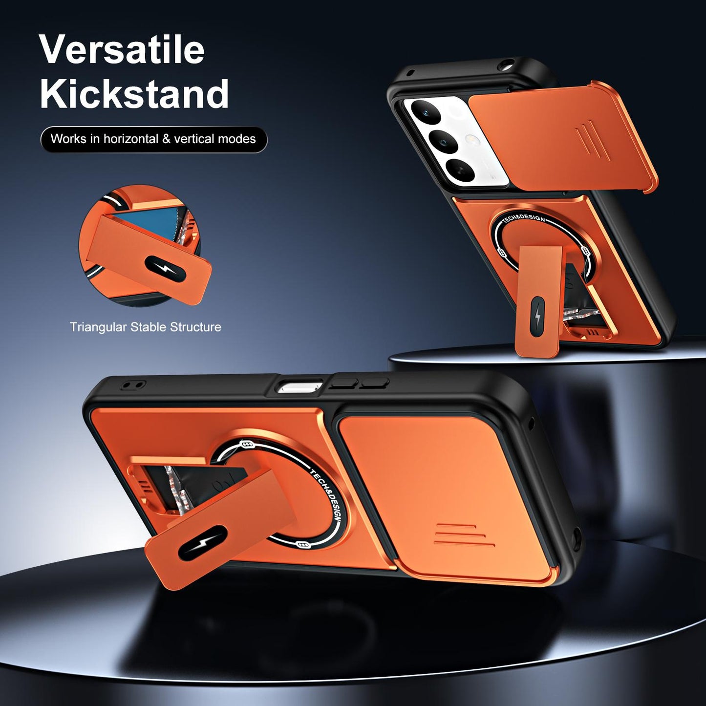 For Realme C85 / C83 5G / 15x India Sliding Camshield Holder Magnetic Phone Case(Orange)