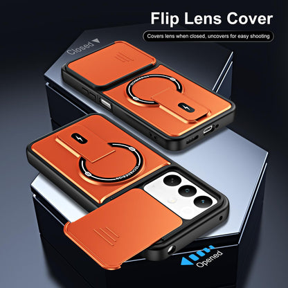 For Realme C85 / C83 5G / 15x India Sliding Camshield Holder Magnetic Phone Case(Orange)