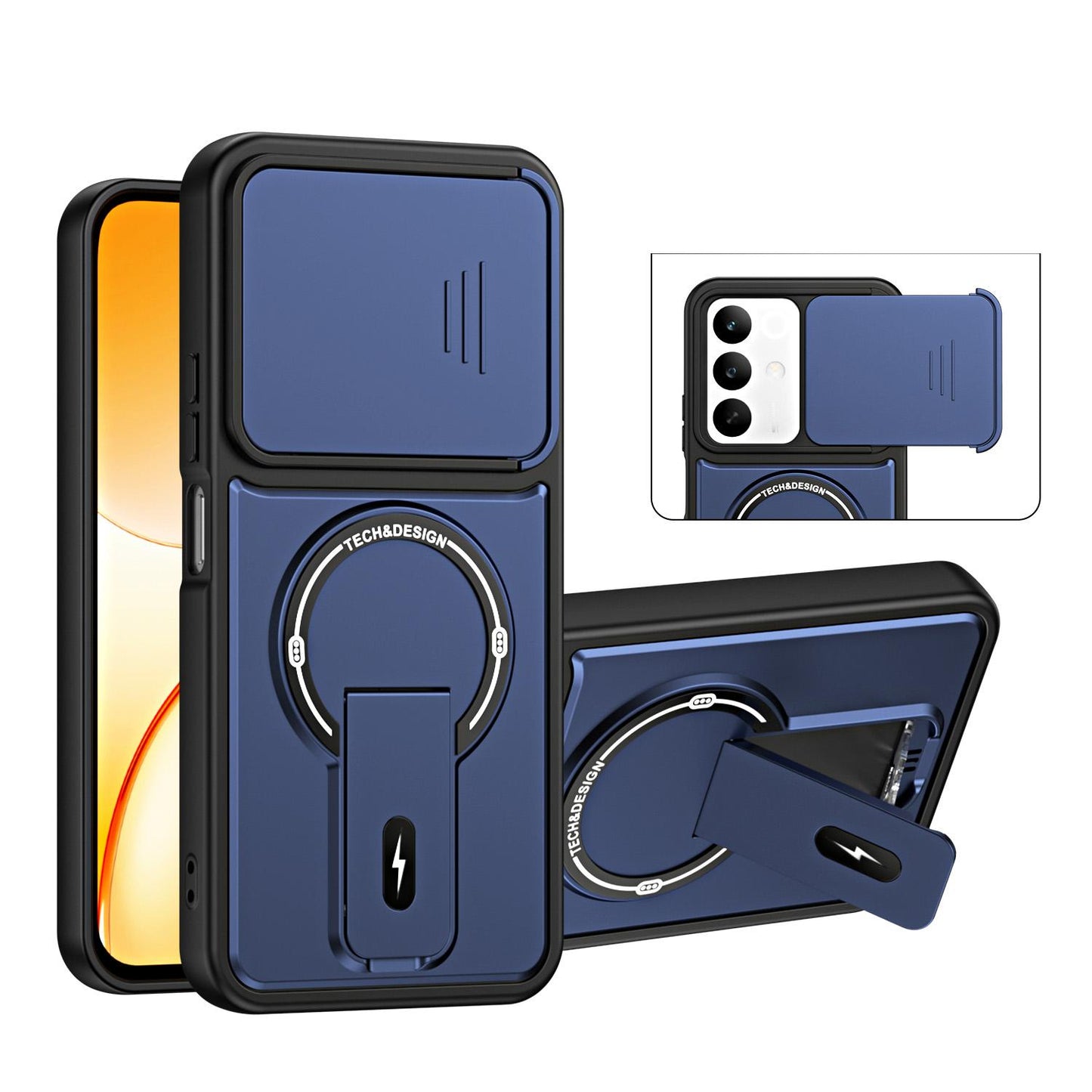 For Realme C85 / C83 5G / 15x India Sliding Camshield Holder Magnetic Phone Case(Blue)