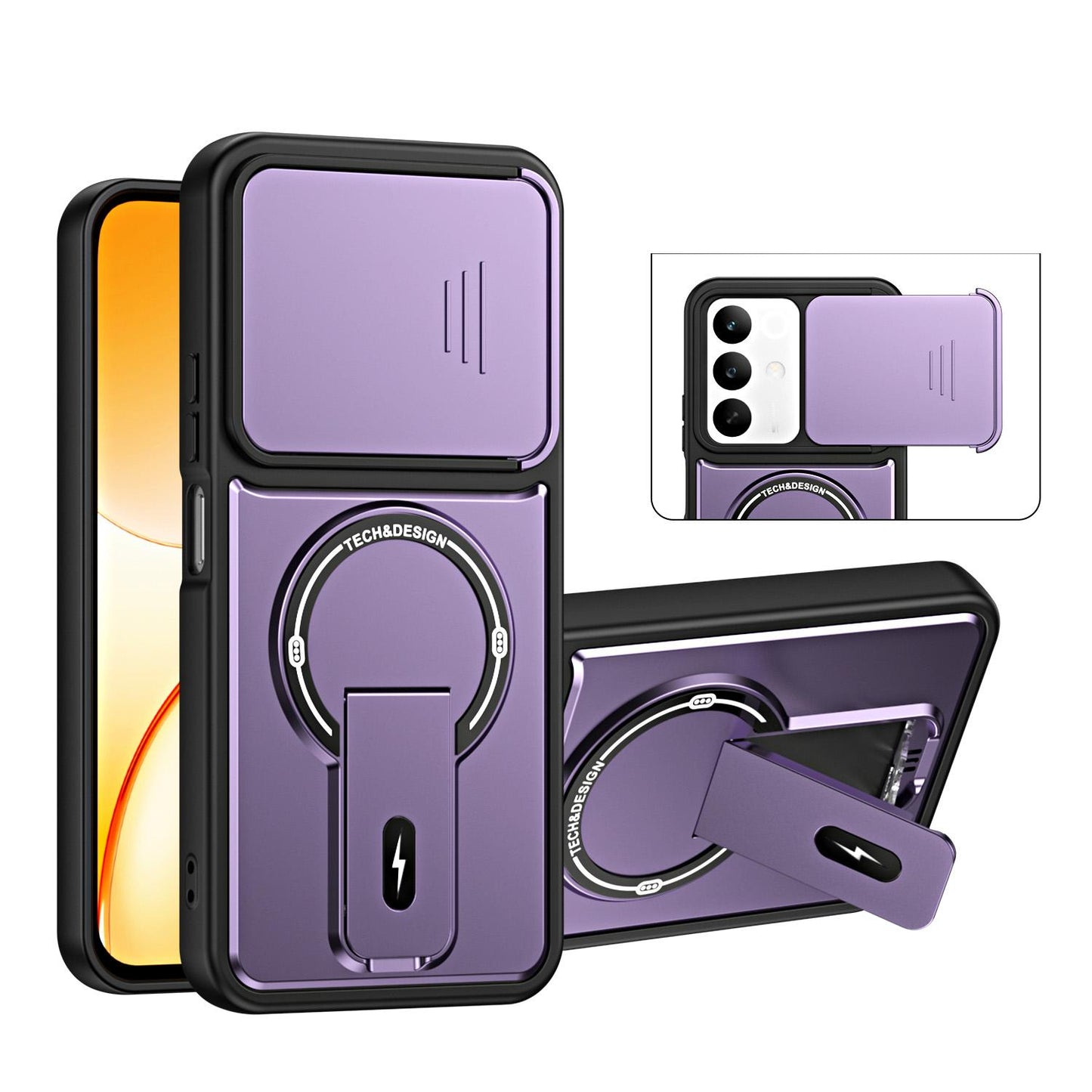 For Realme C85 / C83 5G / 15x India Sliding Camshield Holder Magnetic Phone Case(Purple)
