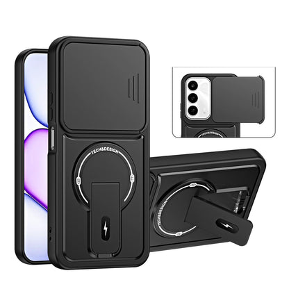 For Realme C100 4G / C100x / C100i Sliding Camshield Holder Magnetic Phone Case(Black)
